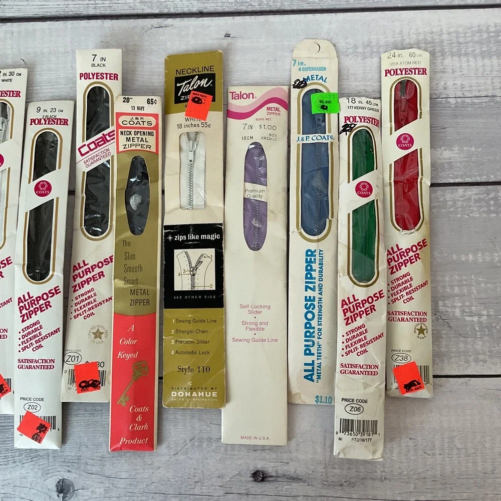 Lot Of 12 Zippers Sewing All Purpose Neck Metal Polyester VTG Coats Clark Talon